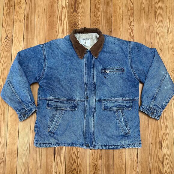Vintage 90s Denim Sherpa Jacket - Men's XL - Picture 1 of 9